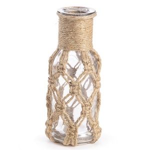 Glass Bottle with Jute Macrame: 9” x 2”